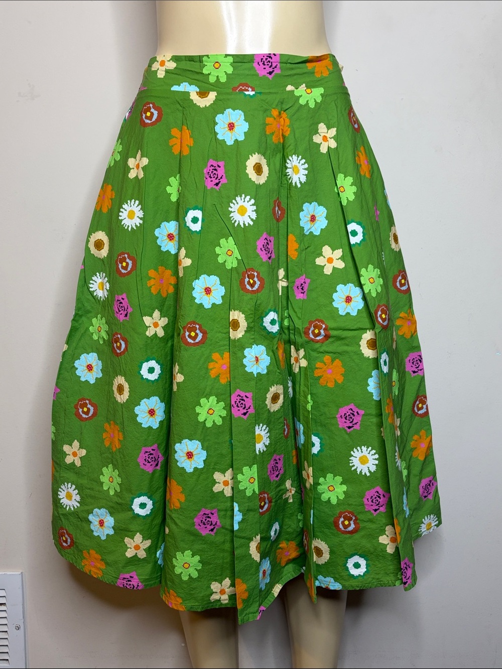 Tulip B Green Floral A-Line Midi Skirt Size M